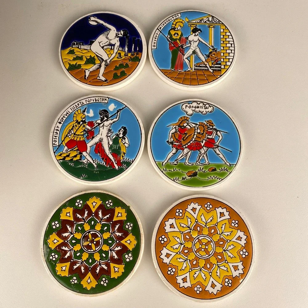 Michalios Ceramic Hellas Greek Mythology Handmade Coasters Set of‎ 6 Greece F72Q